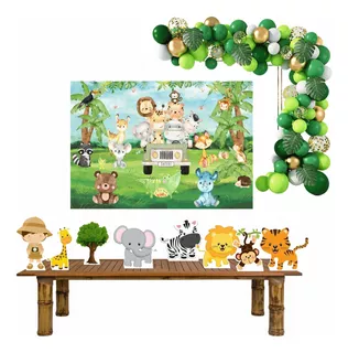 8 Display Enfeite Mesa Safari Animais Painel Festa Nome