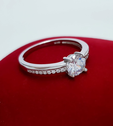 Anel Feminino Solitário Noivado Pedra Zirconia Prata 925
