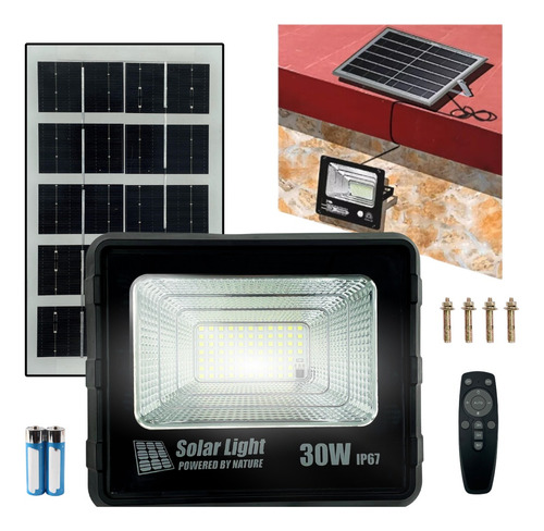 Reflector Led Panel Solar 30w Luz Ajustable Ip67 Control Carcasa Negro Luz Blanco frío