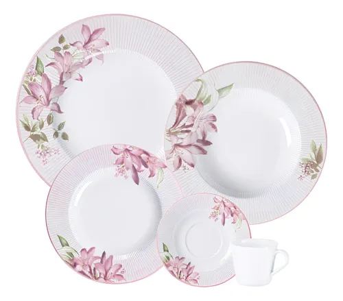 Aparelho de jantar Dominique em porcelana 20 peças Tramontina com rosa florido