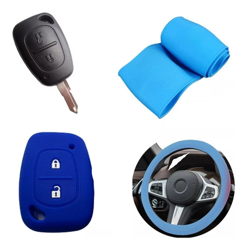 Cubre Volante + Funda Llave Silicona - Renault Symbol - Azul