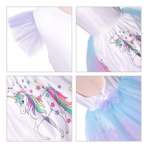 Vestido De Unicornio Con Cola Larga Y Peluca De Alas Para Ni