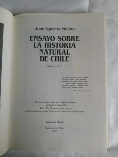 Ensayo Sobre La Historia Natural De Chile Del Abate Molina (Usado)