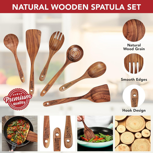 Boxiki Kitchen Juego De 6 Cucharas De Madera Para Cocinar, J