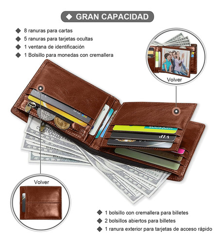 Carteras De Cuero Genuino Para Hombre Con Bolsillo Y 13 Tarj