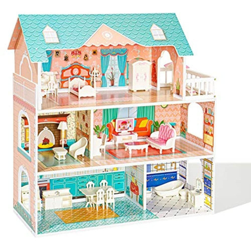 Casa De Muñecas De Madera Robud Para Niños Niñas, Juguete