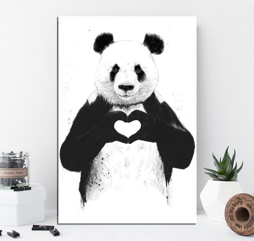 Cuadro 40x60cm Oso Panda Corazon Love Amor San Valentin