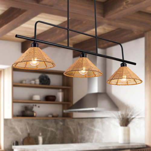 Luz Colgante Ratan Para Isla Cocina 3 Estilo Rustico Comedor