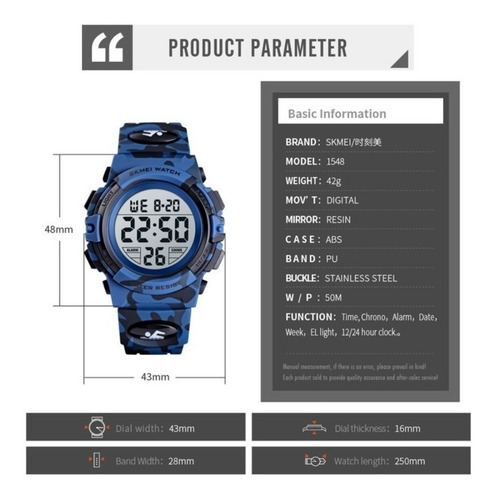 Reloj Digital Niños Skmei 1548 Camuflaje Azul Oscuro