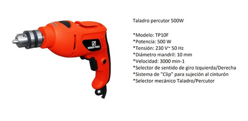 Imagen 2 de 3 de Taladro Percutor 10mm 500w Electrico Dowen Pagio Tp10f