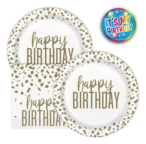 Platos Y Servilletas De Cumpleaños Confeti Dorado 16 Unidade