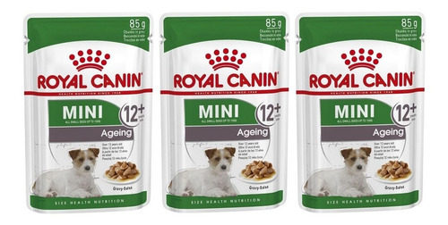 Kit 3 Unidades Ração Sachê Mini Ageing 12+ 85g  Royal Canin