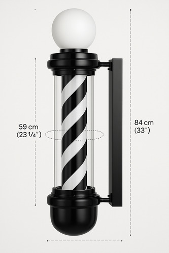 Poste De Barberia Clasicos Negro Con Blanco Grande Gordo