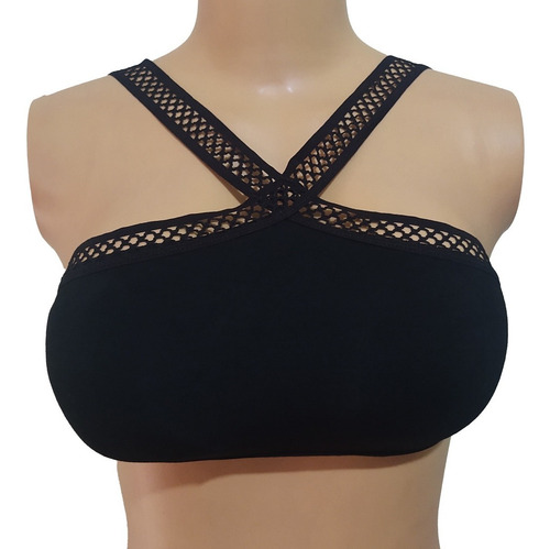 Sujetador Bralette Crop Top Con Pad Acolchado Negro R598