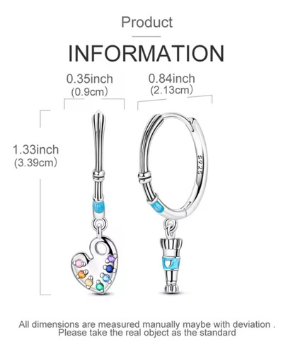 Aretes Mujer De Plata S925, Paleta De Pintor, Godete, Arte