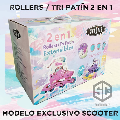 Rollers Patin 2 En 1 Extensibles Unicornio +proteccion Casco