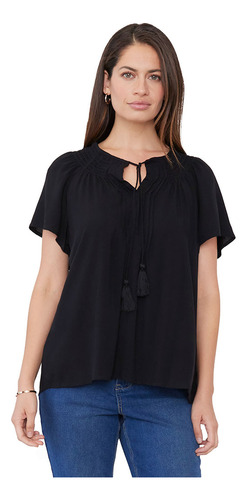 Blusa Mujer Escote Panal Negro Corona