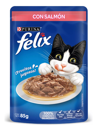 Alimento Húmedo Para Gato Salmón Salsa Felix 5 X 85g
