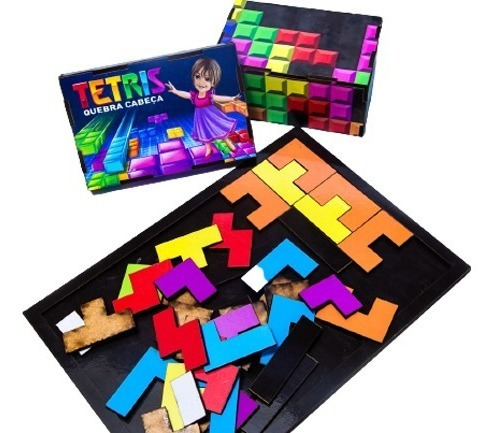 Quebra-cabeça Tetris Tangram Cérebro Colorido De Madeira Mdf