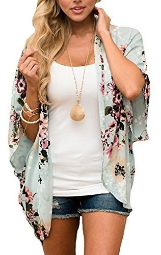 Kimono Hibluco Con Estampas Florales A La Moda, Tipo Chal, L