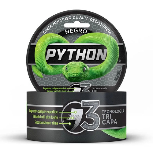 Cinta adhesiva Python Alta Resistencia (Duct Tape) color negro 9m x 48mm