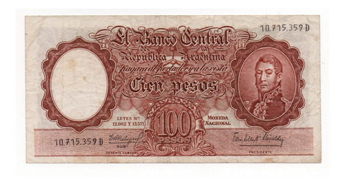 Billete Argentina 100 Pesos Moneda Nacional Bottero 2068a