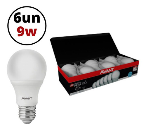 Kit 6 Lâmpada Led 9w Bulbo Branca E27 Avant Casa Comércio