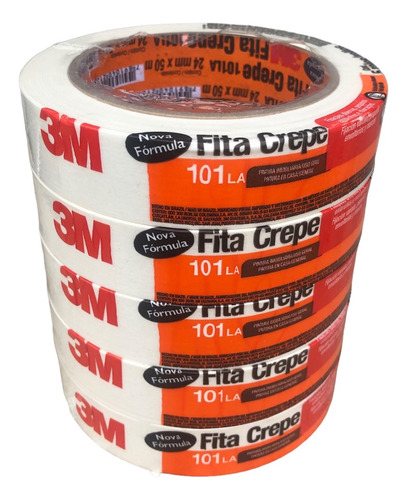 Fita Crepe 24mm X 50m 101la 3m Uso Geral Com 5 Rolos