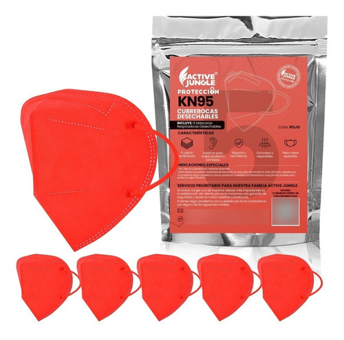 Cubrebocas Kn95 Tapabocas 5 Pz Adultos 5 Capas C/filtro Color Kit 5 Kn95 Rojo Adulto