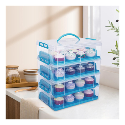 Para Contenedor De Cupcakes Con Tapa Recipiente Para 4 .