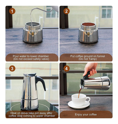 Cafetera Espresso Acero Inoxidable 300ml 6 Tazas Moka Pot
