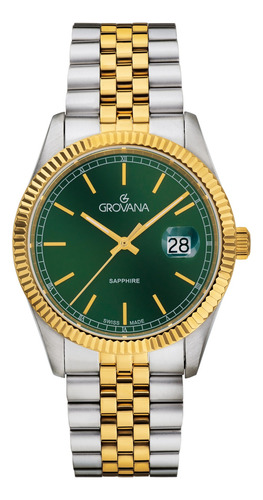 Reloj Grovana Kensington Royal 1542.1144 Zafiro Original Plateado Y Dorado Dorado Verde