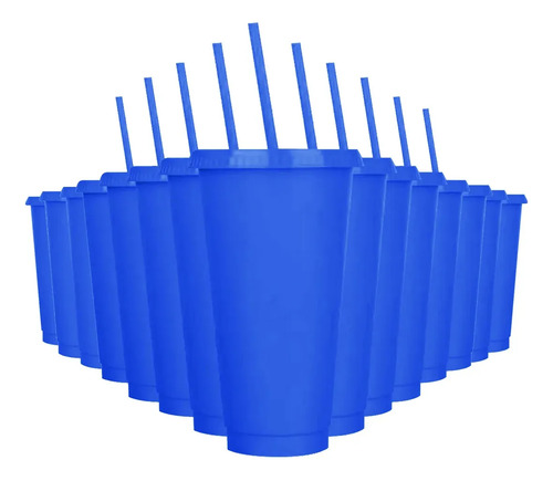 15 Piezas Vasos Reutilizables De 24 Oz Con Tapa Y Popote