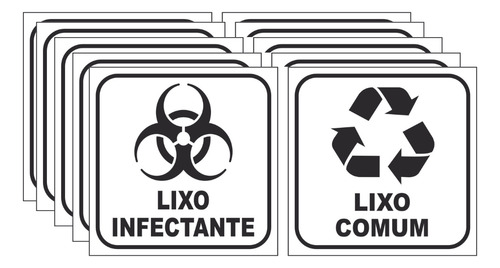 Kit 5 Adesivos Lixo Infectante + 5 Comum 10x10 Fundo Branco