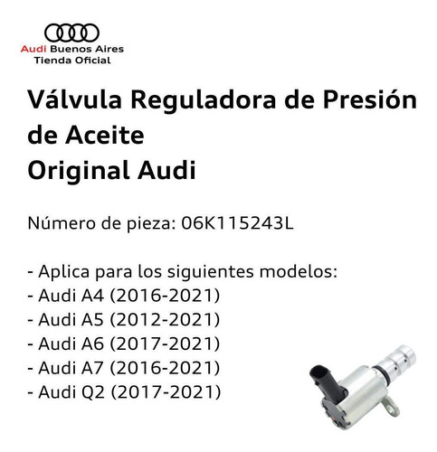 Imagen 2 de 8 de Valvula Reguladora De Presion De Aceite Audi A5 2012 Al 2021