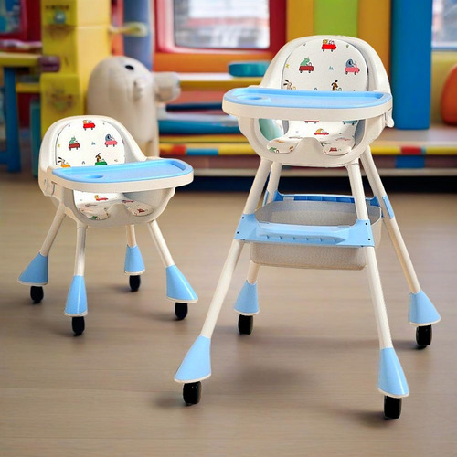Ajustable Silla Alta Periquera Para Bebé Con Bandeja Silla Para Bebe 3 En 1 Azul