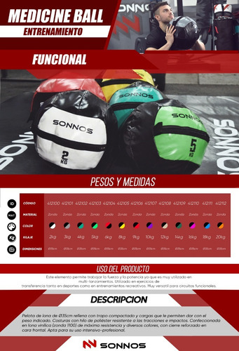 Medicine Ball Pelota Con Peso 9 Kg. Funcional Sonnos