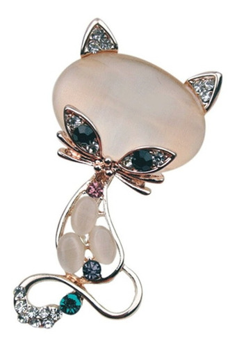 Broche Prendedor Mujer Gato Zircon Opal