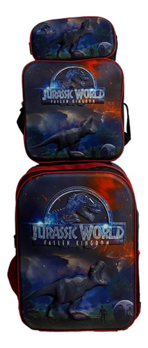 Kit Mochila Primaria Jumbo+lonchera+lapicera 3d Envío 3pzas Jurassic World 1 3d Con Luz Lisa