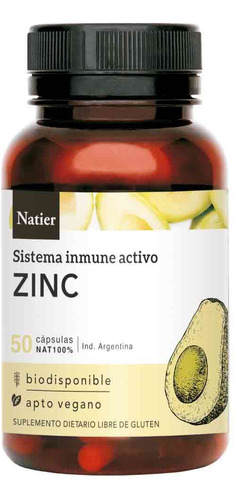 Natier Zinc Puro Concentrado 50 Caps Sistema Inmunológico