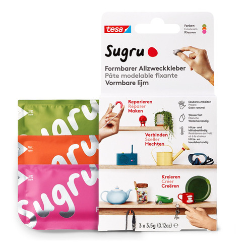 Adhesivo Moldable Sugru Tesa 3: Rosado, Naranjo Y Verde