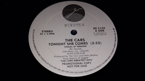 Cars Tonight She Comes Vinilo Maxi Promo Usa Excelente 1985