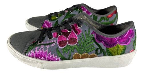 Tenis Ay Guey Por Oni Mujer Floral De Moda Gris Bordado 