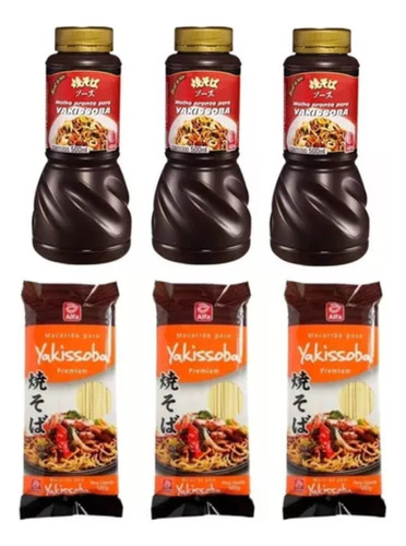 Kit 03 Molho Pronto Yakissoba + 03 Macarrão Yakisoba Alfa