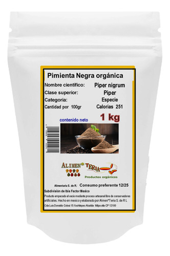 Pimienta Negra En Polvo 1kg Organica