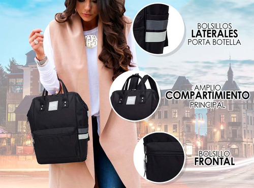 Imagen 2 de 10 de Mochila Cartera Everlast Bolsillo Anti-robo Seguridad Resistente Mujer Diseño De Moda Abertura Boca De Pez Envios