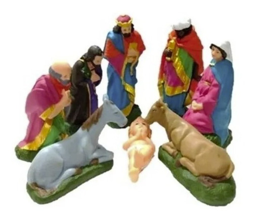 Pesebre De 27 Cm - Caucho Pvc 8 Figuras En Color Tradicional