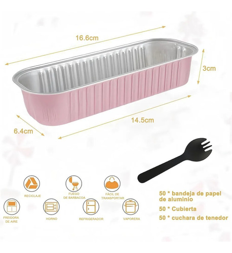 Banna 50 Molde Aluminio Desechable 200ml Con Tapa, 6.8 Oz/200ml Moldes Para Tartas, Molde Rectangular De Papel De Aluminio Para Tartas, Para Picnics, Barbacoas, Camping, Bodas, Fiestas , Rosa