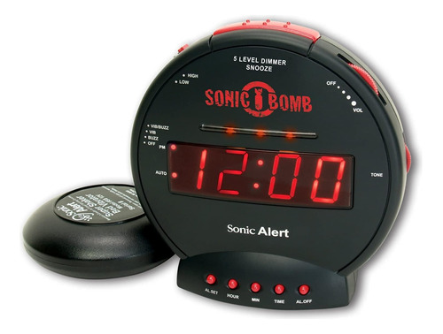 Sonic Bomb Dual Extra Loud Despertador Con Bed Shaker, Negro