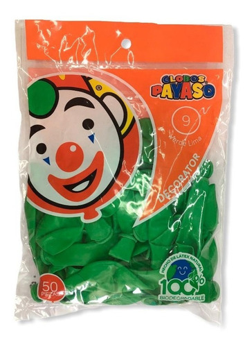 Globo Payaso Liso Color Verde Lima #9 C/50 Piezas